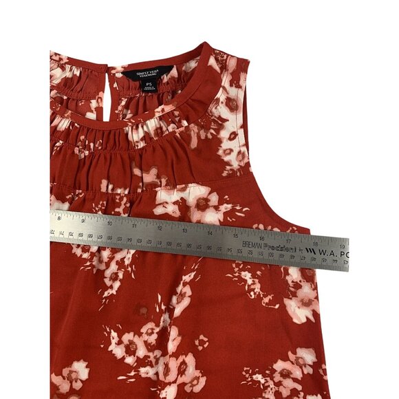 Simply Vera Vera Wang Sleeveless Floral Print Red Blouse Ruffle Neck Size PS - Picture 6 of 10